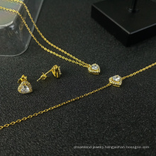 s925 silver jewelry set gold-plated heart-shaped diamond necklace bracelet earrings